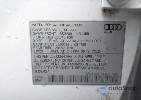 2017 Audi Q7 3.0T Premium z USA, uszkodzony, nr VIN WA1LAAF78HD011055